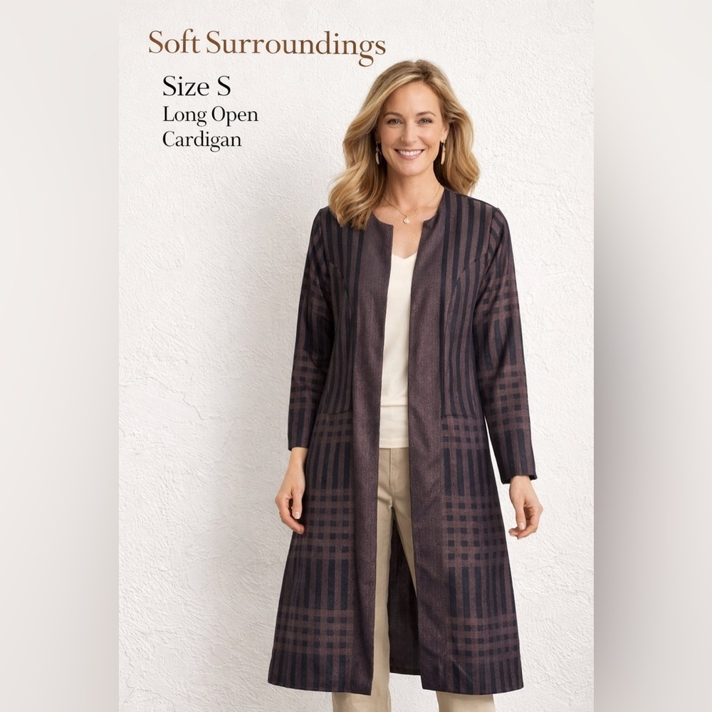 Soft Surroundings Long hook closure Cardigan Duster Size Small Geometric Print